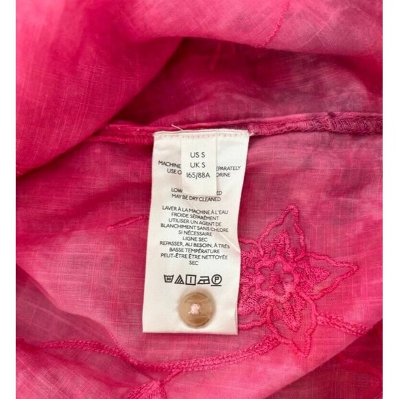 PILCRO Pink Watercolor Tie Dye Floral Embroidered Button Down Shirt Size Small - Picture 9 of 9